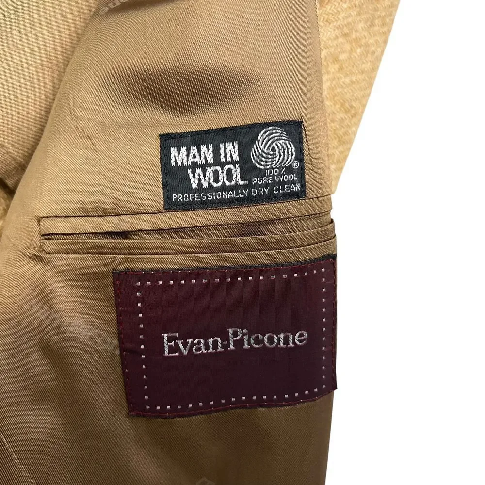 Evan Picone Pure‎ Wool Mens Blazer Suit Professional Notched Vented Beige Sz 40R